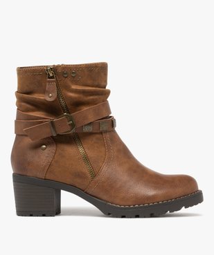 Boots femme zippées à talon carré et semelle crantée col plissé vue1 - VALENTINA BALDANO - GEMO