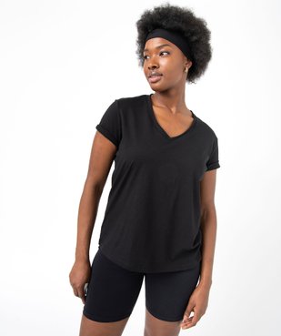 Tee-shirt à manches courtes avec col V roulotté femme vue6 - GEMO(FEMME PAP) - GEMO