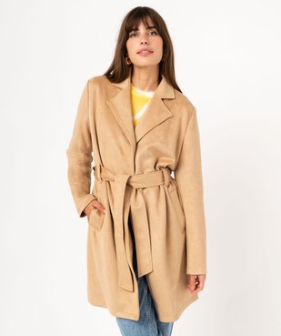 Manteau trench en suédine avec ceinture femme vue1 - GEMO 4G FEMME - GEMO