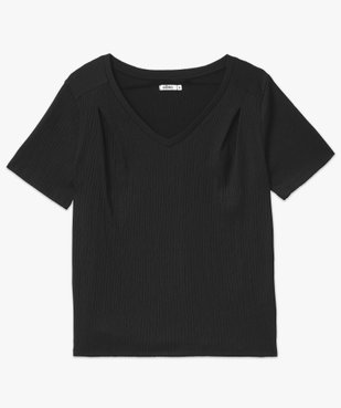 Tee-shirt manches courtes en maille texturée à col V femme vue4 - GEMO(FEMME PAP) - GEMO