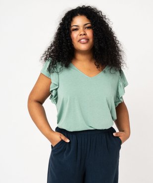 Tee-shirt pailleté avec manches à volants femme grande taille vue1 - GEMO (G TAILLE) - GEMO