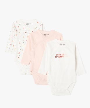 Body manches longues ouverture devant en coton bébé (lot de 3) vue1 - GEMO 4G BEBE - GEMO