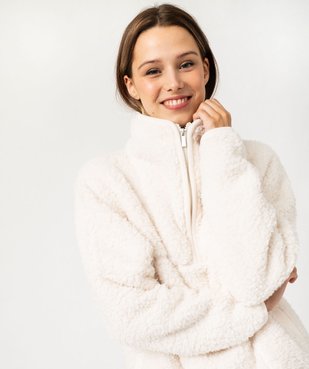 Veste d'intérieur en sherpa forme sweat à col montant zippé femme vue5 - GEMO(HOMWR FEM) - GEMO