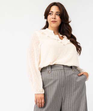 Blouse manches longues en voile plumetis à col V femme grande taille vue1 - GEMO (G TAILLE) - GEMO