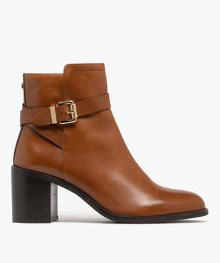 Bottines femme à talon carré et dessus en cuir bride à boucle dorée - Tanéo vue2 - TANEO - GEMO