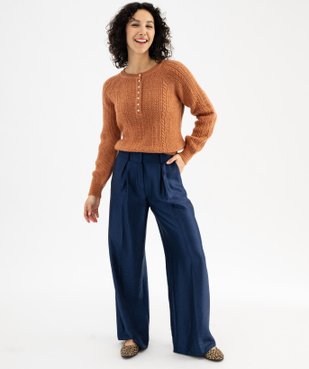 Pull  en maille fantaisie avec col rond à boutons femme vue4 - GEMO(FEMME PAP) - GEMO