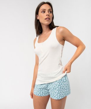 Haut de pyjama femme en maille souple côtelée à bretelles croisées vue2 - GEMO(HOMWR FEM) - GEMO