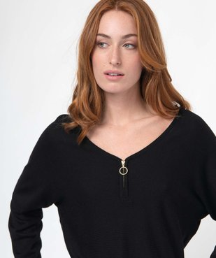 Pull col V zippé et manches chauve-souris femme vue2 - GEMO 4G FEMME - GEMO