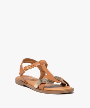 Sandales femme plates dessus cuir ondulé avec détail métallisé - Tanéo vue2 - TANEO - GEMO