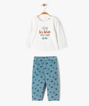 Pyjama en velours 2 pièces avec inscription brodée bébé garçon vue1 - GEMO 4G BEBE - GEMO