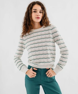 Pull rayé en maille ajourée femme vue1 - GEMO 4G FEMME - GEMO