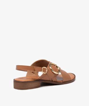 Sandales femme casual en cuir unie avec brides à boucle fantaisie vue4 - TANEO - GEMO