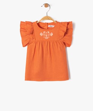 Blouse bébé fille à manches courtes volantées et broderie vue1 - GEMO 4G BEBE - GEMO