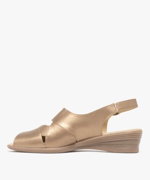 Sandales femme confort en cuir brillant avec bride cheville et détail élastique  vue3 - GEMO 4G FEMME - GEMO