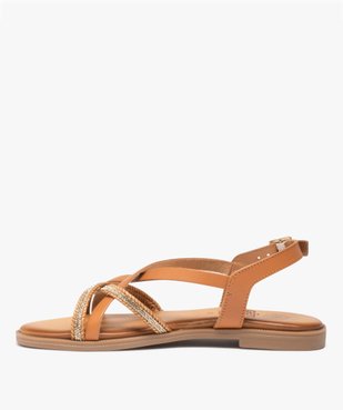 Sandales femme unies en cuir et à strass vue3 - GEMO (CASUAL) - GEMO