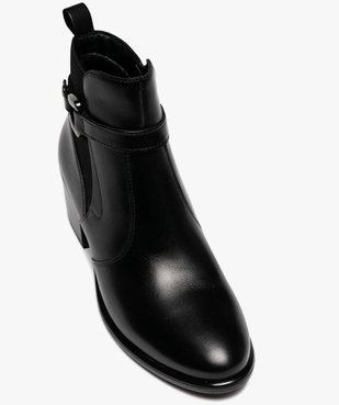 Boots femme à talon carré dessus en cuir uni à zip et bride à boucle fantaisie - Taneo vue5 - TANEO - GEMO