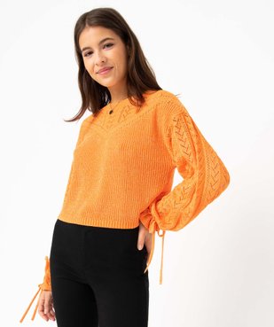 Pull femme coupe courte en maille ajourée vue1 - GEMO(FEMME PAP) - GEMO