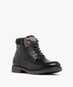 Boots homme fourrées à lacets et zip latéral avec col côtelé  vue3 - URBAN STEPS - GEMO