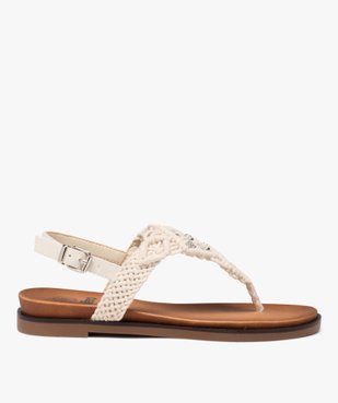 Sandales femme à entre-doigts dessus en macramé uni avec bijoux strass vue1 - GEMO (CASUAL) - GEMO