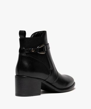 Boots femme à talon carré dessus en cuir uni à zip et bride à boucle fantaisie - Taneo vue4 - TANEO - GEMO