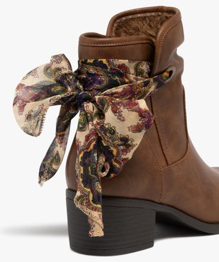 Boots femme fourrées à talon carré avec foulard noué style vintage vue7 - GEMO(URBAIN) - GEMO