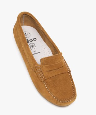 Mocassins femme en cuir suédé uni et à bout carré avec surpiqûres contrastantes vue5 - GEMO (CASUAL) - GEMO