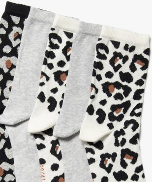 Chaussettes hautes imprimées léopard femme (lot de 5 paires) vue2 - GEMO 4G FEMME - GEMO