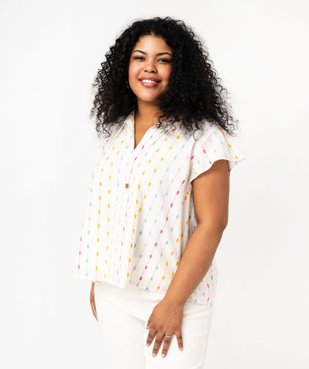 Blouse grande taille à manches courtes en voile brodé femme vue2 - GEMO (G TAILLE) - GEMO