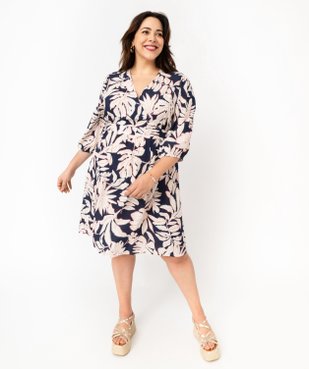 Robe fleurie à manches 3/4 femme grande taille vue1 - GEMO (G TAILLE) - GEMO