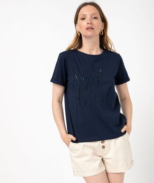 Tee-shirt manches courtes avec inscription brodée femme vue2 - GEMO(FEMME PAP) - GEMO