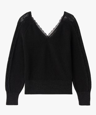 Pull à double col V en maille pailletée femme vue4 - GEMO(FEMME PAP) - GEMO