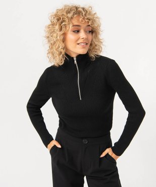 Pull à col montant zippé en maille côtelée femme vue1 - GEMO(FEMME PAP) - GEMO