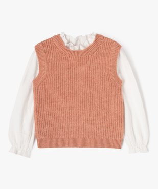 Pull avec manches chemise effet 2 en 1 fille vue1 - GEMO (ENFANT) - GEMO