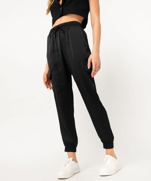 Pantalon cargo en satin à taille élastiquée femme vue1 - GEMO(FEMME PAP) - GEMO