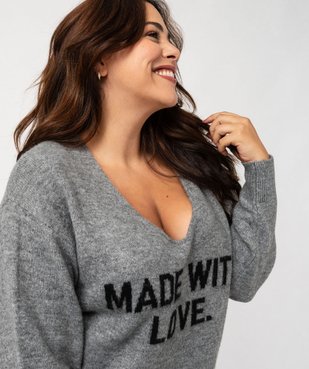 Pull col V avec inscription pailletée femme grande taille vue2 - GEMO (G TAILLE) - GEMO