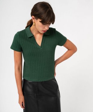 Polo manches courtes et col ouvert en maille gaufrée femme vue1 - GEMO(FEMME PAP) - GEMO