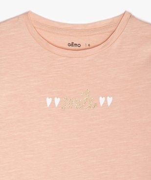 Tee-shirt fille à manches smockées et détails dorés vue2 - GEMO (ENFANT) - GEMO