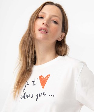 Tee-shirt femme à manches courtes avec message et coeur vue2 - GEMO(FEMME PAP) - GEMO