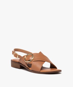 Sandales femme casual en cuir unie avec brides à boucle fantaisie vue2 - TANEO - GEMO