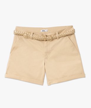 Short chino en stretch avec ceinture tressée dorée femme vue4 - GEMO 4G FEMME - GEMO