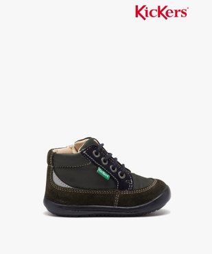 Bottillons garçon en cuir bicolore à zip et à lacets - Kickers  vue1 - KICKERS - GEMO