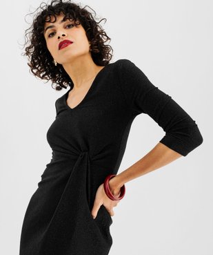 Robe courte à manches 3/4 en maille extensible pailletée femme vue2 - GEMO(FEMME PAP) - GEMO