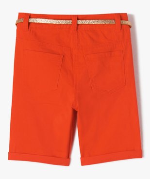 Bermuda fille extensible coupe slim avec revers et ceinture pailletée vue3 - GEMO (ENFANT) - GEMO