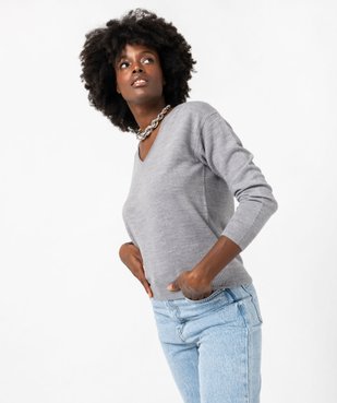 Pull à col V finitions roulottées femme vue1 - GEMO(FEMME PAP) - GEMO