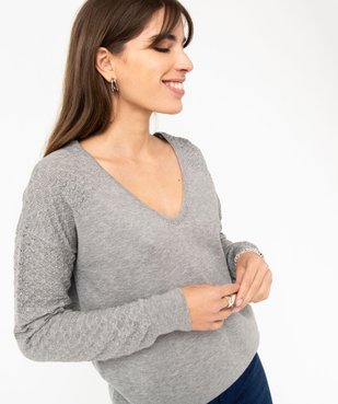 Pull avec double col V et manches fantaisie femme vue2 - GEMO(FEMME PAP) - GEMO