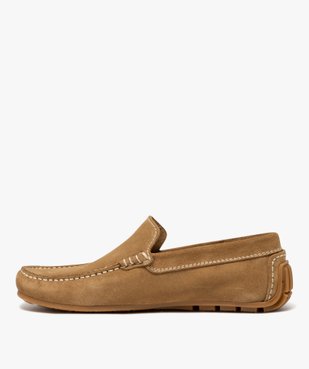 Mocassins homme unis dessus en cuir suédé à semelle crantée vue4 - GEMO (CASUAL) - GEMO