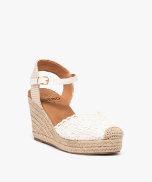 Sandales femme en macramé uni avec bout fermé et semelle corde compensée vue2 - GEMO 4G FEMME - GEMO