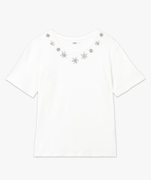 Tee-shirt à manches courtes avec strass sur le col femme vue4 - GEMO(FEMME PAP) - GEMO