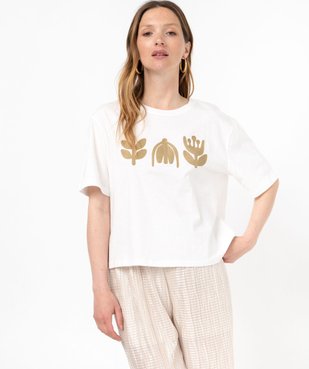 Tee-shirt manches courtes crop top avec motif brodé femme vue2 - GEMO(FEMME PAP) - GEMO