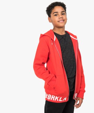 Sweat garçon zippé avec capuche et bord-côte imprimé vue1 - GEMO (JUNIOR) - GEMO